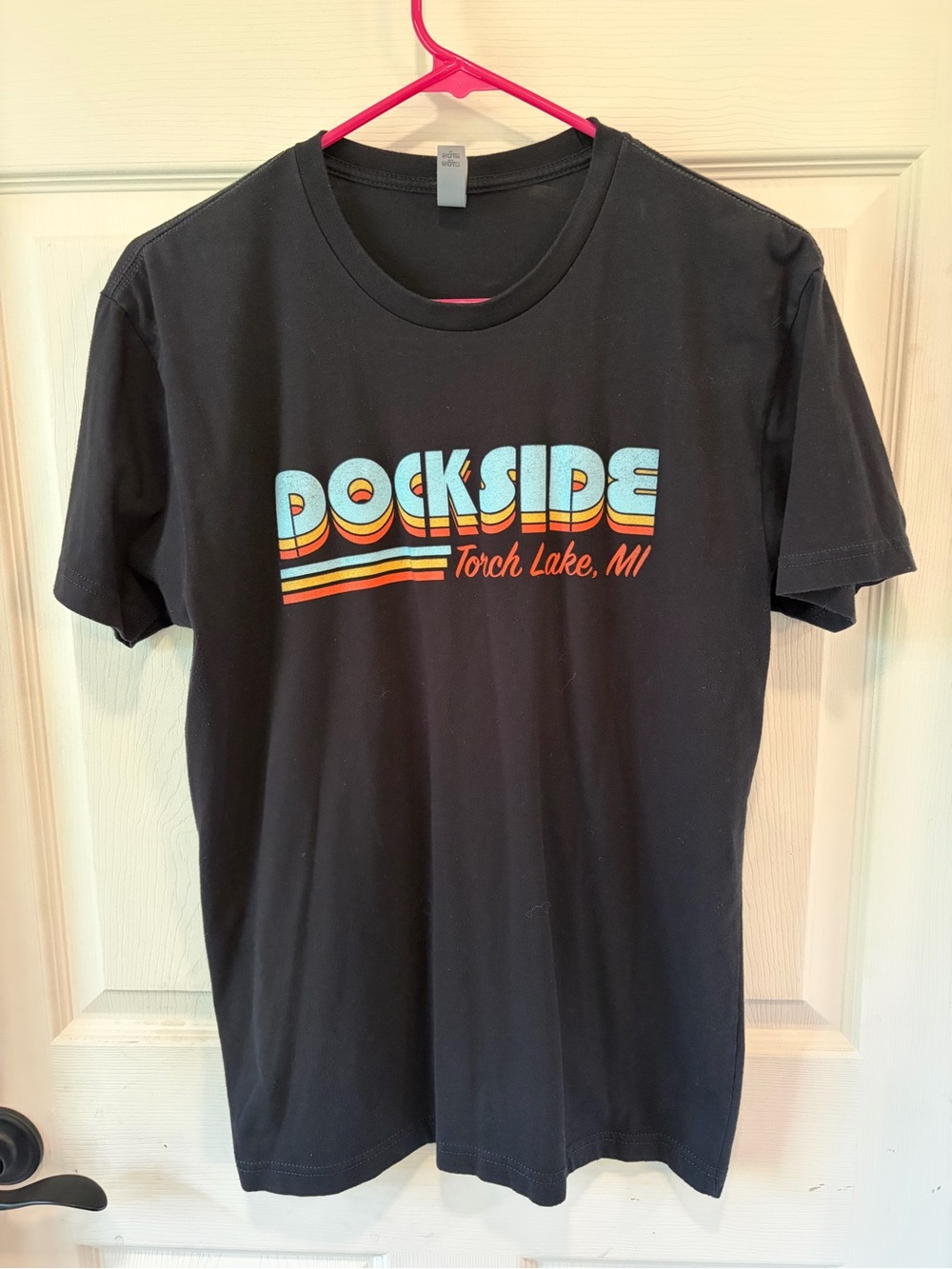 Next Level Apparel Black Tee with Retro Blue & Orange Graphic* - size M